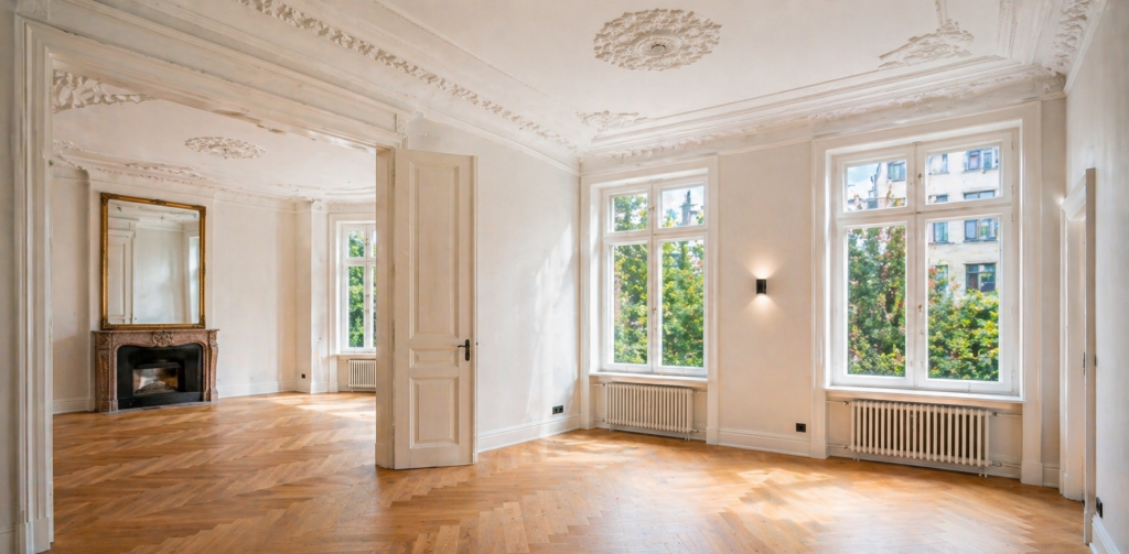 Altbausanierung München hochwertig renovierte Altbauwohnung mit Stuckdecken und Parkettboden