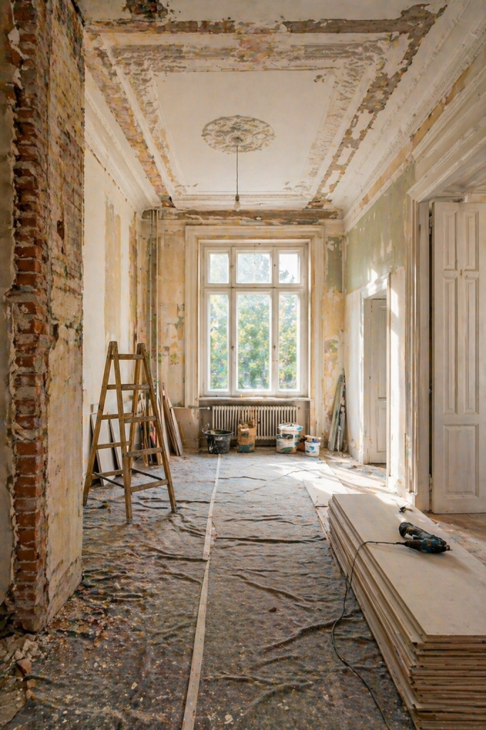 Altbausanierung München Baustelle Altbau Wohnung Innenausbau Arbeiten im Altbau