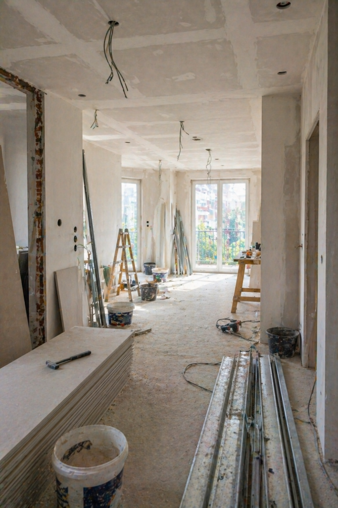 Renovierung München Baustelle Wohnung Innenausbau Arbeiten offene Räume im Umbau
