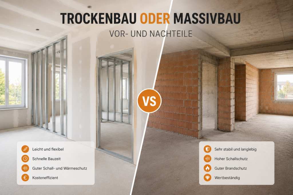 Trockenbau oder Massivbau – Vor- und Nachteile